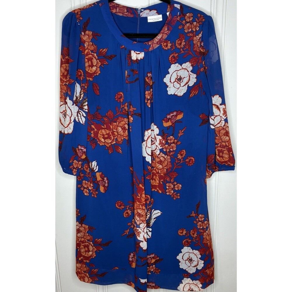 Eva Mendes Floral Sabrina shift dress Sz L 3/4 sleeve boho chic wedding guest